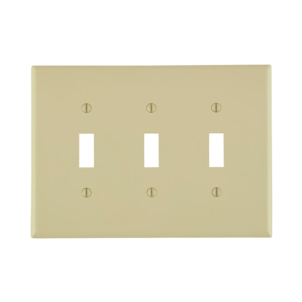 Product image for Leviton PJ3-I 6.75 x 0.255 x 4.875 Inch 3-Gang Smooth Ivory Thermoplastic Nylon Device Mount Midway Toggle Switch Wallplate