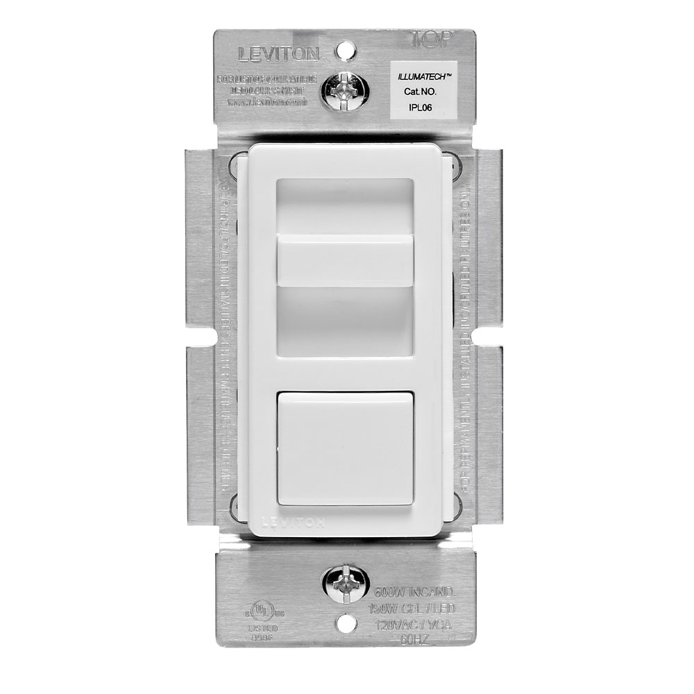Product image for Leviton IPL06-10Z 120 VAC 600 W 1-Pole 3-Way White/Ivory/Light Almond Electro Mechanical Incandescent Preset Slide Dimmer