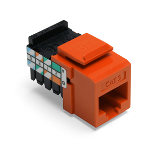 Product image for Leviton 41108-RO5 Category 5 Orange Plastic Snap-In 8-Position 8-Conductor UTP Jack Connector