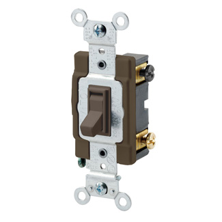 Product image for Leviton 54504-2 120/277 VAC 15 Amp 2 Hp 4-Way Brown Thermoplastic Grounding Framed Toggle Quiet Switch