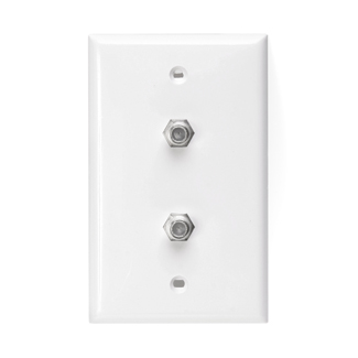 Product image for Leviton 80782-W 2.75 x 4.53 Inch 1-Gang White Thermoplastic Nylon Flush/Box Mount Standard F-Connector Video Wall Jack