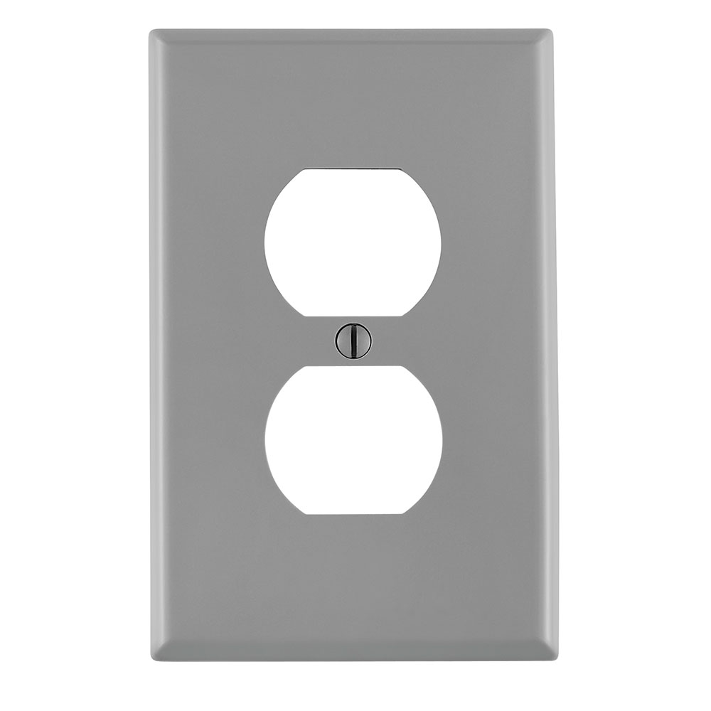 Product image for Leviton PJ8-GY 1-Gang Midway Size Thermoplastic Nylon Device Mount Gray Duplex Receptacle Wallplate