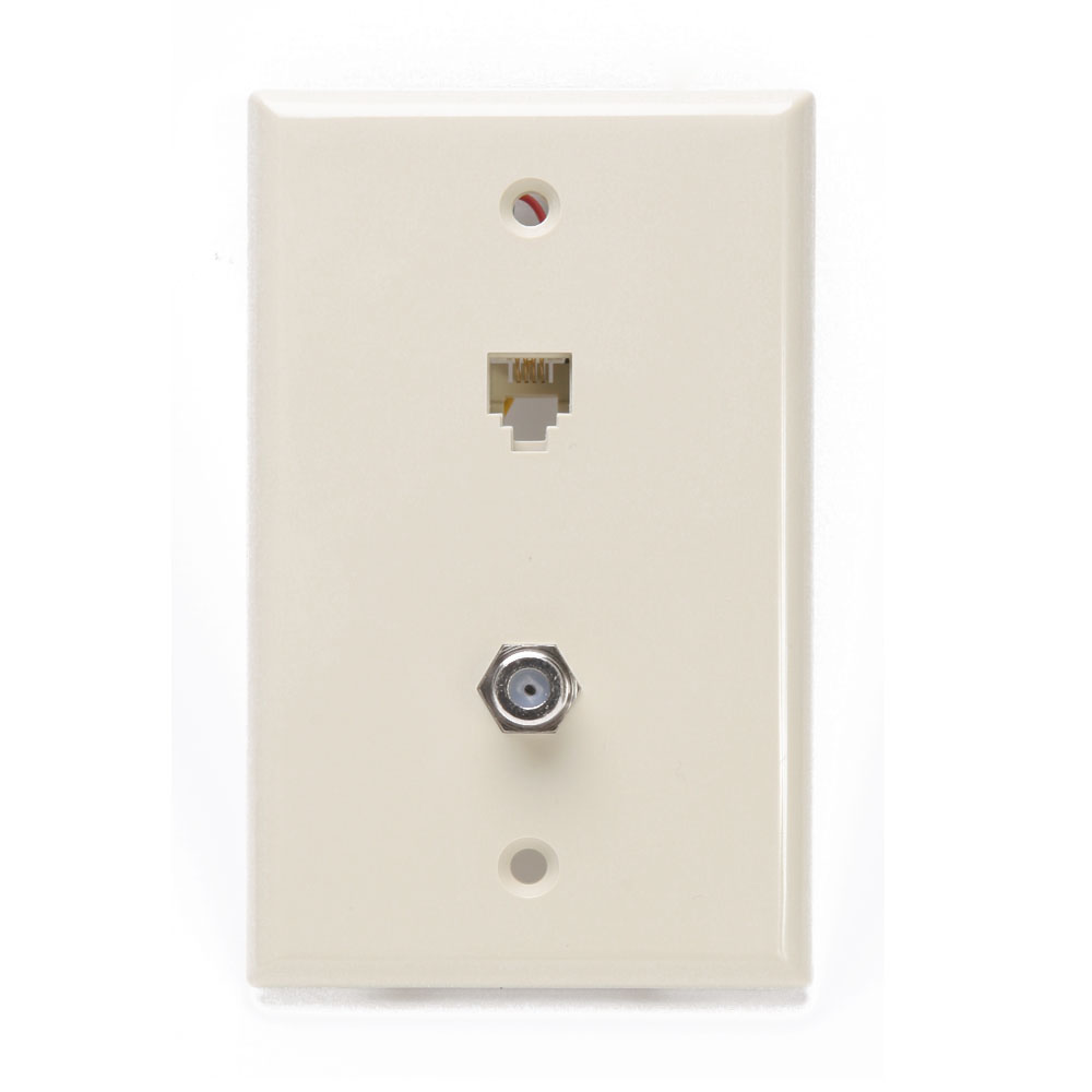 Product image for Leviton 40259-I 2.75 x 4.53 Inch Ivory Plastic 6-Position 4-Conductor Standard F-Connector Telephone Wall Jack
