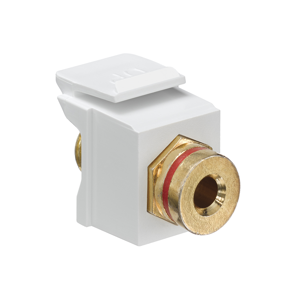 Product image for Leviton 40837-BWR Gold-Plated Red Stripe White Housing Banana Jack QuickPort Connector