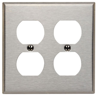 Product image for Leviton 84016 2-Gang Duplex Receptacle Wallplate, 430 Stainless Steel