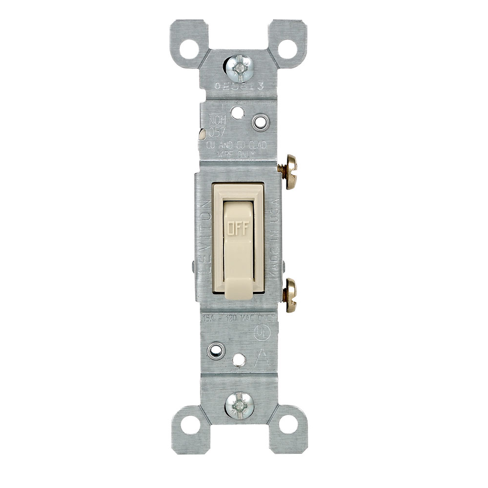 Product image for Leviton 1451-ICP 15 Amp 120 Volt Quickwire Push-In and Side Wired Ivory Toggle Framed 1-Pole AC Quiet Switch