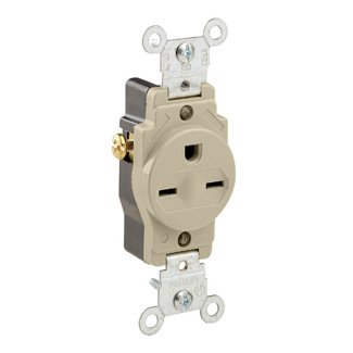 Product image for Leviton 5089-I 15 Amp 250 Volt NEMA 6-15R 2-Pole 3 Wire Narrow Body Single Receptacle Straight Blade Commercial Grade Ivory