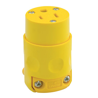 Product image for Leviton 515CV 15 Amp 125 Volt 2-Pole 3-Wire NEMA 5-15R Yellow PVC Grounding Straight Blade Connector