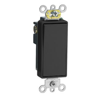 Product image for Leviton 5691-2E 120/277 VAC 15 Amp 1-Pole 2 Hp Black Thermoplastic Self Grounding Rocker Quiet Switch