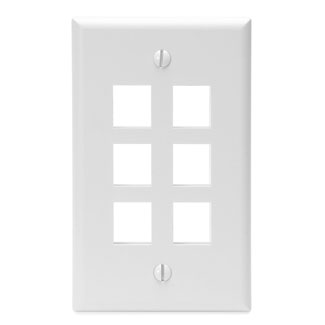 Product image for Leviton 41080-6WP 2.75 x 0.45 x 4.5 Inch 1-Gang 6-Port White Plastic Flush Mount Wallplate