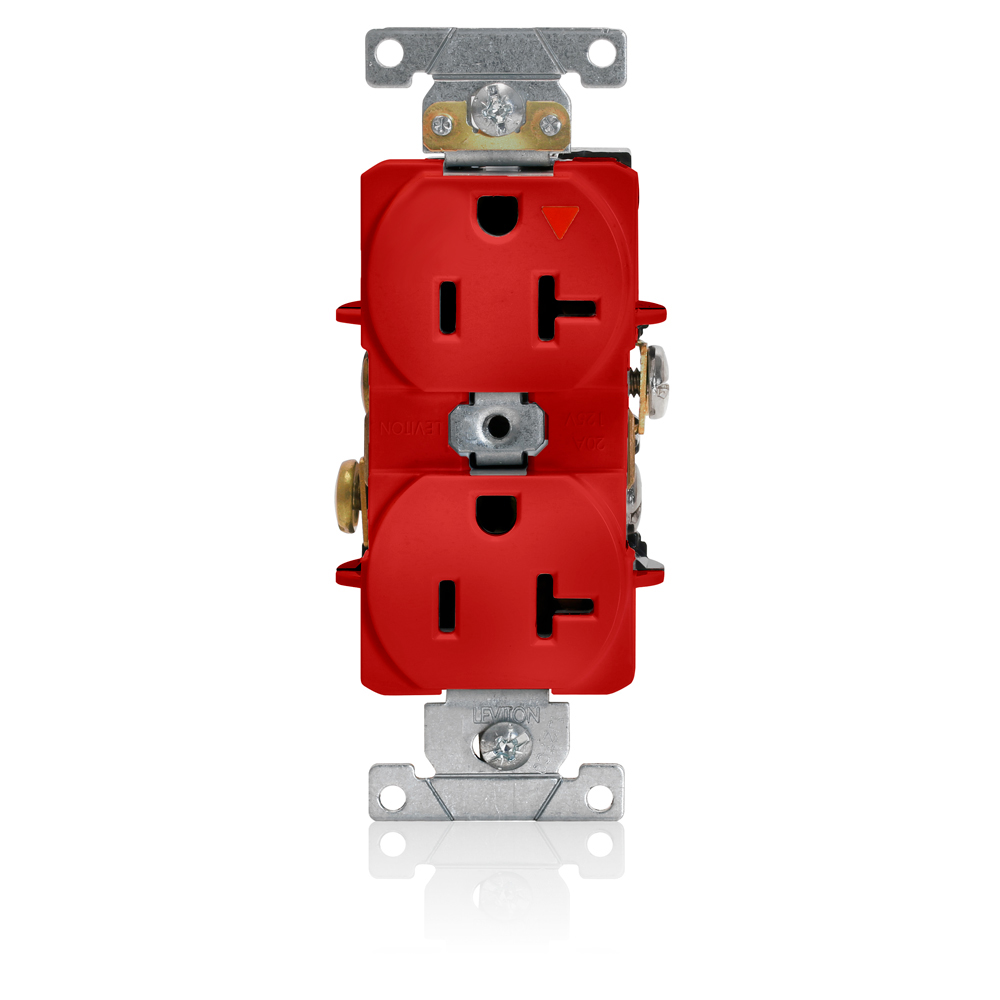 Product image for Leviton 5362-IGR 20 Amp 125 Volt NEMA 5-20R 2-Pole 3-Wire Heavy Duty Specification Grade Straight Blade Red Duplex Receptacle