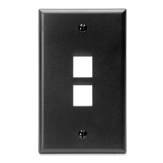 Product image for Leviton 41080-2EP 2.75 x 0.45 x 4.5 Inch 1-Gang 2-Port Black Plastic Flush Mount Wallplate
