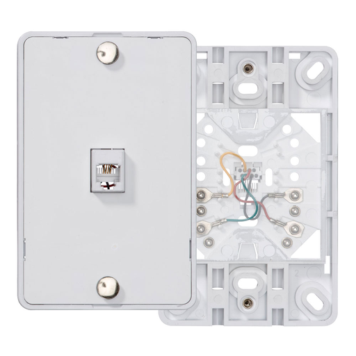 Telephone Wall Jack, 6P4C, Screw Terminals, White