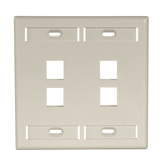 Product image for Leviton 42080-4IP 4.56 x 4.5 Inch 2-Gang Ivory Plastic Snap-In Flush Mount Multimedia Wallplate