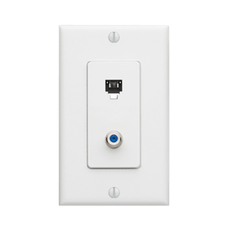 Decora Telephone/Video Wall Jack Assembly, 6P4C + F, Screw Terminals, White