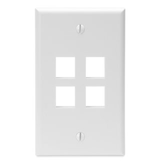 Product image for Leviton 41080-4WP 2.75 x 0.45 x 4.5 Inch 1-Gang 4-Port White Plastic Flush Mount Wallplate