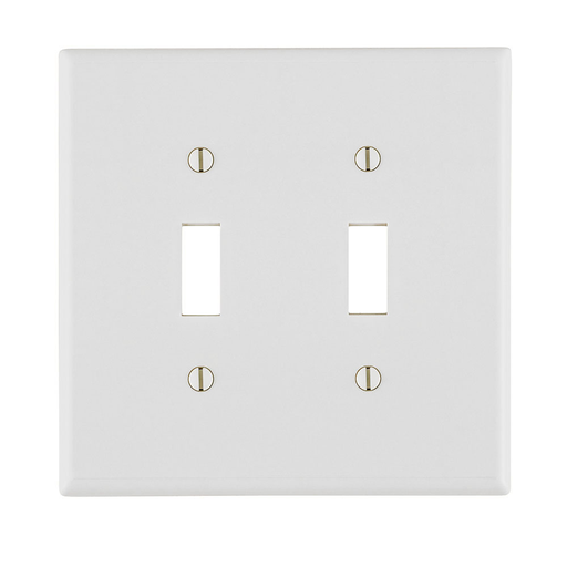 Product image for Leviton 88009 2-Gang Toggle Switch Wallplate, Thermoset, White
