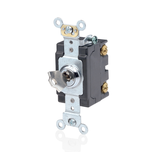 Product image for Leviton 1222-2KL 20 Amp 120/277 Volt Extra Heavy Duty Spec Grade Self Grounding Key Locking 2-Pole AC Quiet Switch