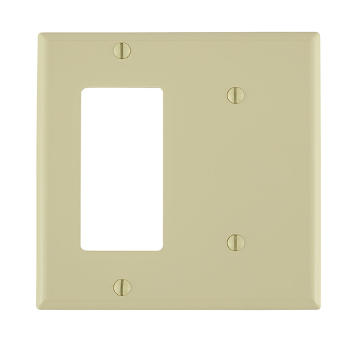 Product image for Leviton 80708-I 2-Gang 1-Blank 1-Decora/GFCI Device Standard Size Strap Mount Ivory Combination Wallplate