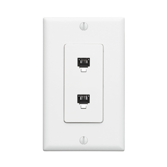 Decora Telephone Wall Jack Assembly, 6P4C + 6P4C, Screw Terminals, White