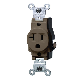 Product image for Leviton 5801 125 Volt 20 Amp 2-Pole 3-Wire NEMA 5-20R 1 Hp Brown Nylon Grounding Narrow Straight Blade Receptacle