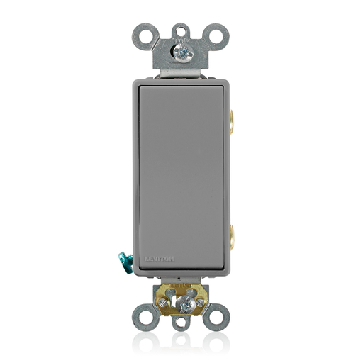 Product image for Leviton 5622-2GY 20 Amp 120/277 Volt Decora Plus Rocker 2-Pole Self Grounding Grey AC Quiet Switch
