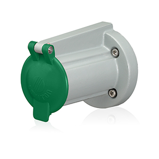 RECEPTACLE COVER WITH SNAP BACK LID FOR 17, 19, 22R22, 22R23 SERIES 90 DEGREE PANEL RECEPTACLES. NEMA 3R RATED. GREEN
