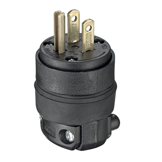 Product image for Leviton 515PR 125 Volt 15 Amp 2-Pole 3-Wire NEMA 5-15P Black Rubber Grounding Polarized Straight Blade Plug