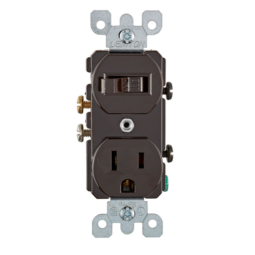 Product image for Leviton 5225 120 Volt 15 Amp 1-Pole NEMA 5-15R 1/2 Hp Brown Thermoplastic Grounding Duplex AC Combination Switch