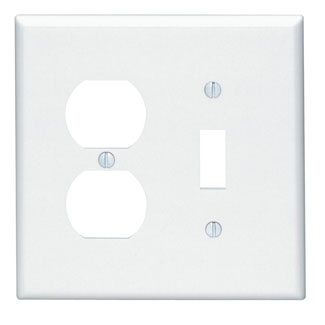 Product image for Leviton 80505-W 2-Gang 1-Toggle 1-Duplex Device Mount Midway Size Thermoset White Combination Wallplate