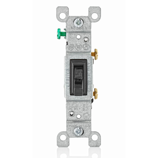 Product image for Leviton 1451-2E 120 VAC 15 Amp 1-Pole 1/2 Hp Black Thermoplastic Grounding Framed Toggle Quiet Switch