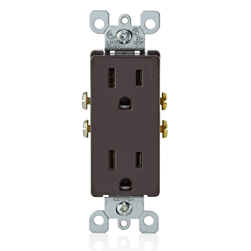 Product image for Leviton 5325 15amp 125v Decora Duplex Receptacle, Brown