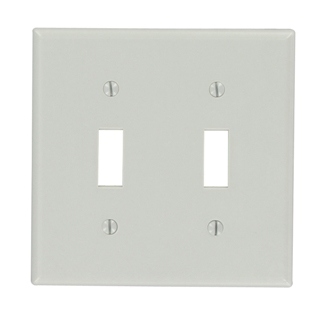 Product image for Leviton 87009 4.56 x 0.22 x 4.5 Inch 2-Gang Smooth Gray Thermoset Device Mount Standard Toggle Switch Wallplate