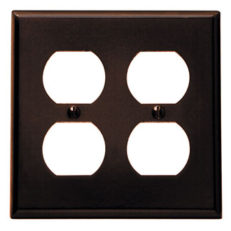 Product image for Leviton 85016 4.56 x 0.22 x 4.5 Inch 2-Gang Smooth Brown Thermoset Device Mount Standard Duplex Receptacle Wallplate