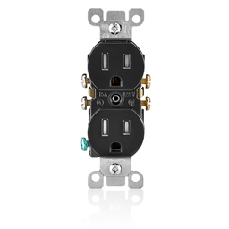 Product image for Leviton T5320-E  15A 125V Tamper-Resistant Duplex Receptacle, Residential Grade, Grounding, Quickwire Push-In & Side Wired - Black