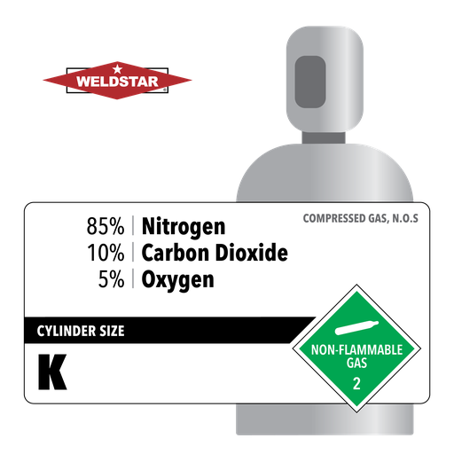85% Nitrogen, 10% Carbon Dioxide, 5% Oxygen, K, High Pressure Steel (HPS), CGA 590