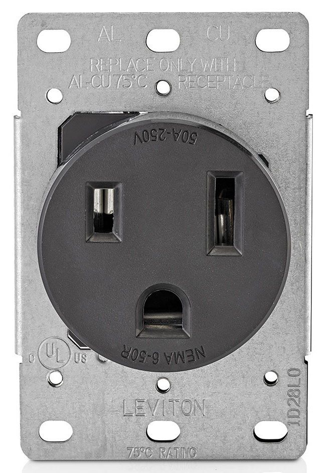 Product image for Leviton 5374 250 Volt 50 Amp 2-Pole 3-Wire NEMA 6-50R 3 Hp Black Nylon Grounding Flush Mount Straight Blade Receptacle