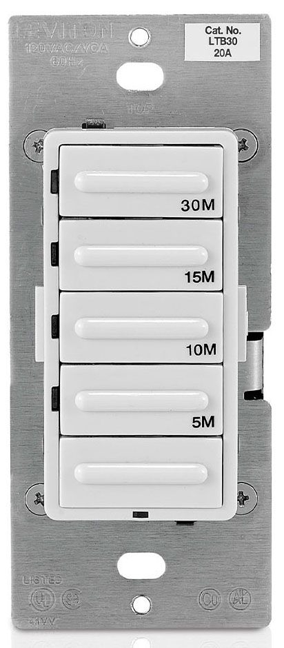 Product image for Leviton LTB30-1LZ 120 VAC 20 Amp 1800 W 1-Pole 3-Way White/Ivory/Light Almond 5-Button Preset Countdown Electronic Timer Switch