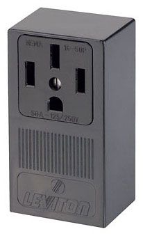 Product image for Leviton 55050 125/250 Volt 50 Amp 3-Pole 4-Wire NEMA 14-50R 3 Hp Black Thermoplastic Surface Mount Straight Blade Receptacle