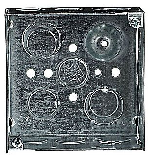 Product image for Steel-City 52171-1/2-3/4-E 4" Steel Square Box, 2-1/8" Deep, 30.3 cu.in. w/ 1/2" & 3/4" Eccentric KOs and Ground Bump