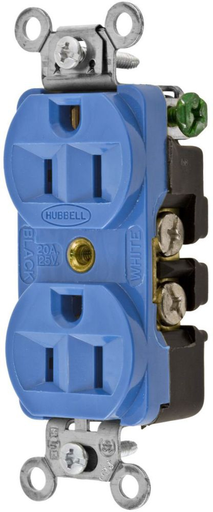 Product image for Hubbell 5262BL Receptacle, DUP SB, HUBPRO, 15A 125V, SM , BL