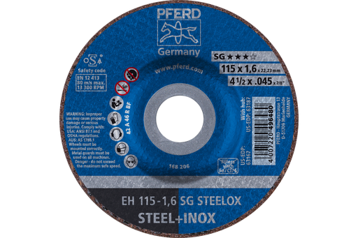 PFERD Cut-Off Wheel, 4-1/2" x .045 x 7/8, SG STEELOX, T27, Aluminum oxide