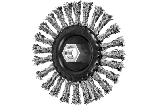PFERD Standard Twist Knot Wire Wheel Brush 5" Dia. .023 Stainless Steel 5/8-11" Thread