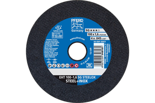 PFERD Cut-Off Wheel, 4" x .045 x 5/8, SG STEELOX, T1, Aluminum oxide