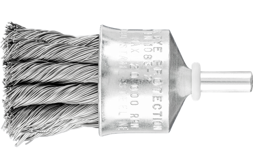 PFERD Knot Wire End Brush 1" Dia. Flared Cup .014 Carbon Steel 1/4" Shank