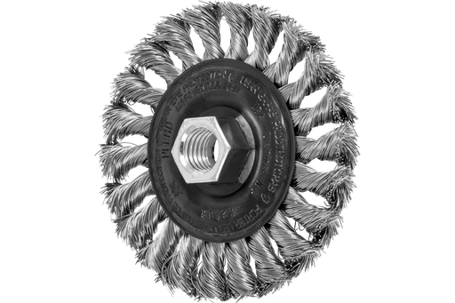 PFERD Standard Twist Knot Wire Wheel Brush 4" Dia. .014 Stainless Steel 5/8-11" Thread