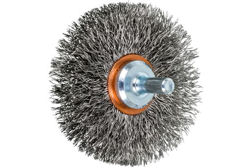 PFERD Crimped Mounted Cup Brush 2-1/2" Dia. .012 Stainless Steel 1/4" Shank
