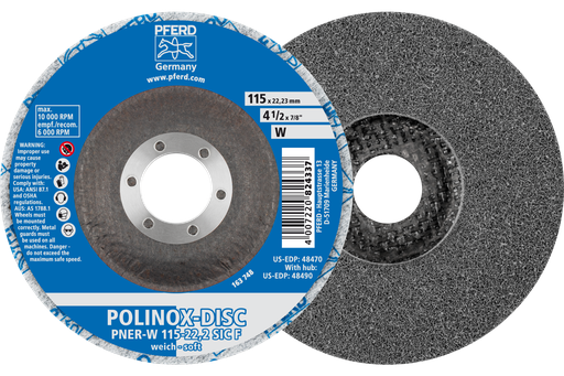 PFERD POLINOX® Unitized Disc, 4-1/2" x 1/2 x 7/8, T27, Fine, Soft, 2SF,Silicon carbide