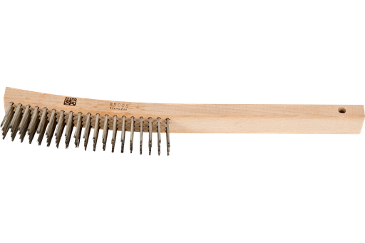 PFERD Curved Handle Scratch Brush 4x19 Rows Stainless Steel Wire Wooden Block