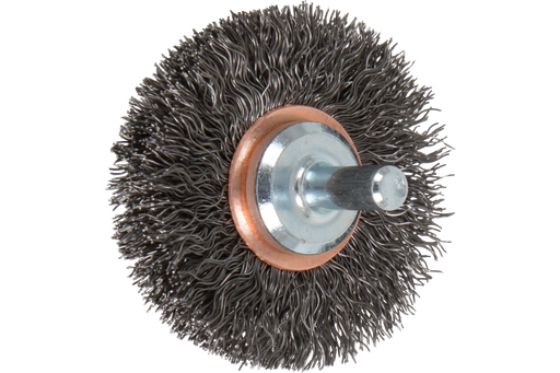 PFERD Crimped Mounted Wheel Brush 2" Dia. .012 Carbon Steel 1/4" Shank